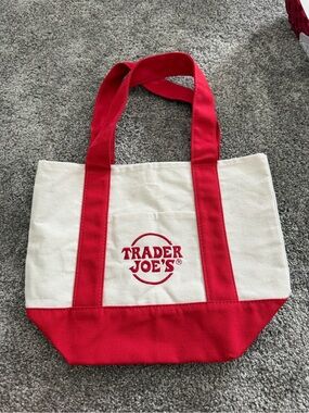 Trader Joe's Cream and Red Canvas Tote Bag